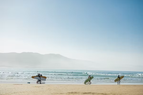 The surf bay of Imsouane, Morocco, seen from the cliff road